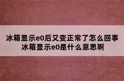 冰箱显示e0后又变正常了怎么回事 冰箱显示e0是什么意思啊